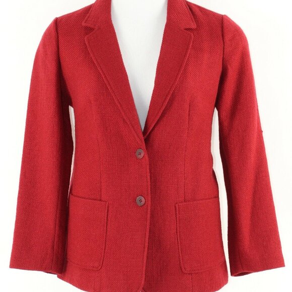 J Jill $119 Sz M Deep Claret Red Wool Acrylic Poly Lined Textured Jacket - Picture 2 of 7